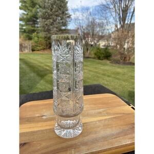 American Brilliant Period Cut Crystal Cylinder Vase 11.75” Heavy 3.2 lb Starburs